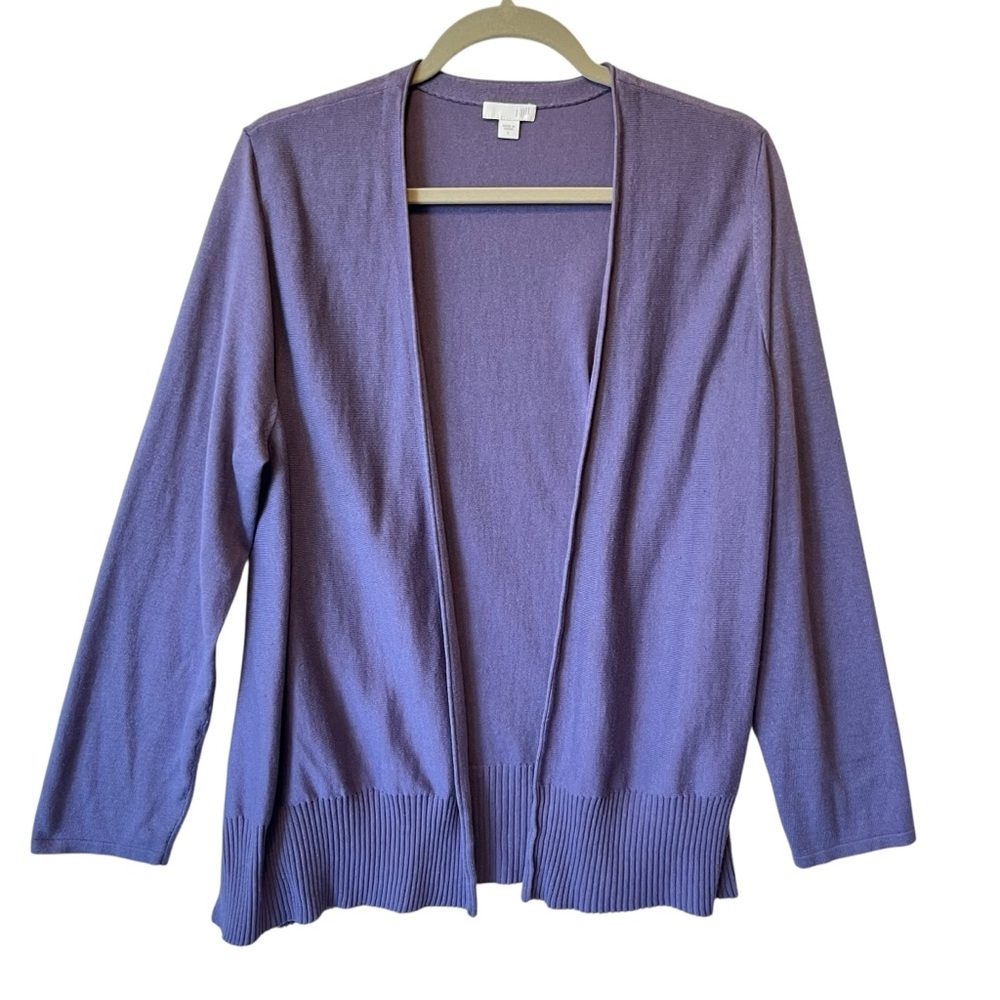 J Jill Cardigan Sweater Large Purple Silk blend Lightweight Open front Womens